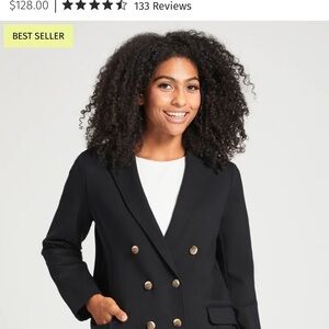 Betabrand Black Double-Breasted Blazer with Notched Lapels